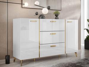 Komoda Rostiw 150 2D3SZ, Barva: bílá / bílý lesk + zlatá Mirjan24 5903211401640