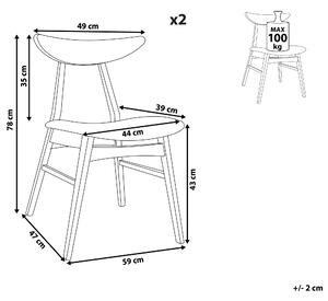 Sada 2 dřevěných jídelních židlí světlé dřevo/světle šedá LYNN