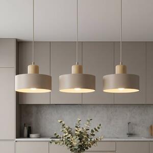 EMIBIG LIGHTING Závěsné světlo Torin, béžové, délka 80 cm, 3 žárovky, kov/dřevo, stmívatelný, Krémová / jantar, Obývací pokoj / jídelna, kov, Skandinávský