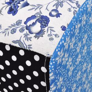 Taburet ve venkovském stylu - patchwork s květy a puntíky | modro-bílý