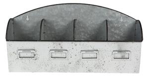 Bílý antik plechový nástěnný box se 4mi přihrádkami - 41*10*20 cm