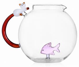 Ichendorf Milano designové džbány Tabby Cat Jug Pink Fish & White Cat with Amber Tail