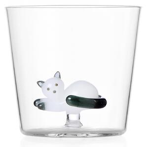 Ichendorf Milano designové sklenice na vodu Tabby Cat Tumbler Lying White Cat with Smoke Tail