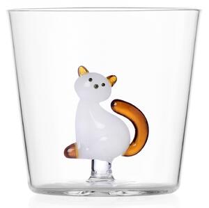 Ichendorf Milano designové sklenice na vodu Tabby Cat Tumbler White Cat with Amber Tail
