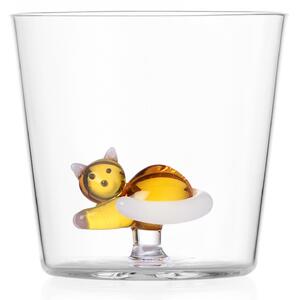Ichendorf Milano designové sklenice na vodu Tabby Cat Tumbler Lying Amber Cat with White Tail