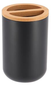 Koupelnový pohár na kartáčky Besson, černá/s dřevěnými prvky, 300 ml