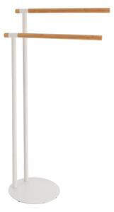 Stojan na ručníky White Bamboo, bílá/s dřevěnými prvky, O