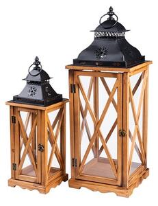 Dřevěná lucerna tradiční 27,5x26,5x58,5 cm, set 2 ks