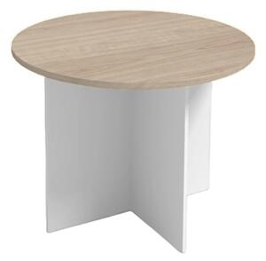 Jednací stůl s kulatou deskou PRIMO WHITE, průměr 1000 mm, bílá/dub přírodní