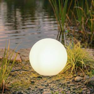 Lindby kulová lampa Valyra, Ø 30 cm, IP54, zemní hrot, Bílá / opál, Plast, Moderní