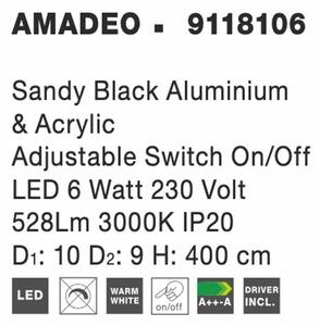 Nova Luce Nástěnné závěsné LED svítidlo AMADEO černý hliník a akryl nastavitelné vypínač na těle 6W 3000K