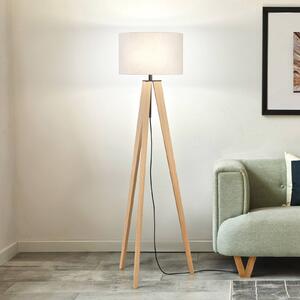 FISCHER & HONSEL Stojací lampa SHINE-WOOD, písková/černá/dub Výška 164 cm 3 x E27, Krémová / jantar, Obývací pokoj / jídelna, Textil / tkanina / hedvábí, Lampa trojnožka