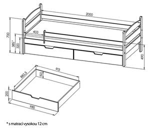 Dětská postel z MASIVU 200x90cm SE ŠUPLÍKY - MARY