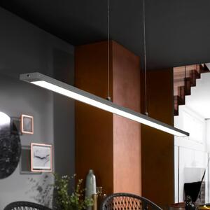 FISCHER & HONSEL Závěsné světlo Marlo, šedé, délka 120 cm, dotykový stmívač, stmívatelný, Hliník / šedá / zinek, Obývací pokoj / jídelna, kov, Moderní