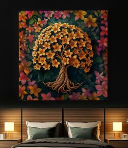 Obraz na plátně - Strom života Květy zlatavé FeelHappy.cz Velikost obrazu: 40 x 40 cm