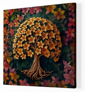 Obraz na plátně - Strom života Květy zlatavé FeelHappy.cz Velikost obrazu: 100 x 100 cm