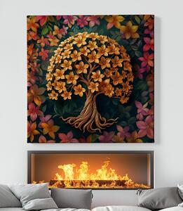 Obraz na plátně - Strom života Květy zlatavé FeelHappy.cz Velikost obrazu: 40 x 40 cm