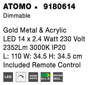 Nova Luce Závěsné LED svítidlo ATOMO zlatý kov a akryl 14 x 2.4W 3000K vč. dálkového ovládání stmívatelné