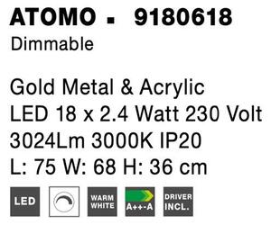 Nova Luce Stropní LED svítidlo ATOMO zlatý kov a akryl 18 x 2.4W 3000K stmívatelné