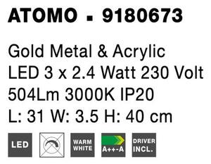 Nova Luce Nástěnné LED svítidlo ATOMO zlatý kov a akryl 3 x 2.4W 3000K
