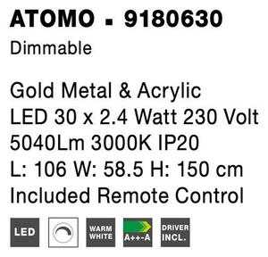 Nova Luce Závěsné LED svítidlo ATOMO zlatý kov a akryl 30 x 2.4W 3000K vč. dálkového ovládání stmívatelné