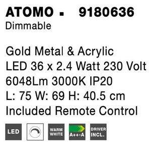Nova Luce Stropní LED svítidlo ATOMO zlatý kov a akryl 36 x 2.4W 3000K vč. dálkového ovládání stmívatelné