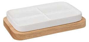 Miska na mýdlo Natureo, bílá/s dřevěnými prvky