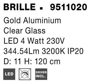 Nova Luce Závěsné LED svítidlo BRILLE zlatý hliník a Sklo 4W 3200K