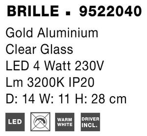 Nova Luce Nástěnné LED svítidlo BRILLE zlatý hliník a Sklo 4W 3200K