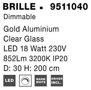 Nova Luce Závěsné LED svítidlo BRILLE zlatý hliník a Sklo 18W 3200K stmívatelné