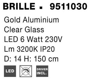 Nova Luce Závěsné LED svítidlo BRILLE zlatý hliník a Sklo 6W 3200K