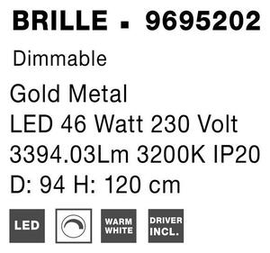 Nova Luce Závěsné LED svítidlo BRILLE zlatý hliník a Sklo 46W 3200K stmívatelné