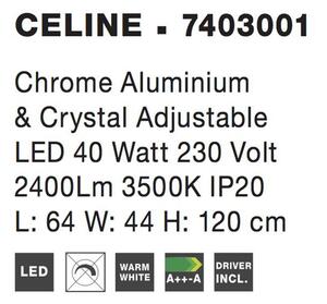 Nova Luce Závěsné LED svítidlo CELINE chromovaný hliník a křišťál nastavitelné 40W 3500K