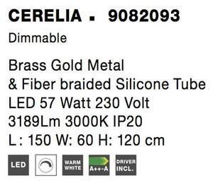 Nova Luce Závěsné LED svítidlo CERELIA mosazný zlatý kov a silikonová trubice 57W 3000K stmívatelné