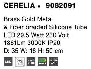Nova Luce Nástěnné LED svítidlo CERELIA mosazný zlatý kov a silikonová trubice 29.5W 3000K
