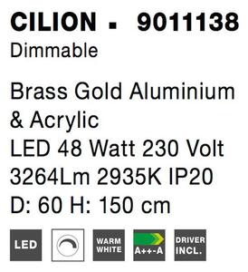 Nova Luce Závěsné LED svítidlo CILION zlatý mosazný hliník a akryl 48W 2935K stmívatelné