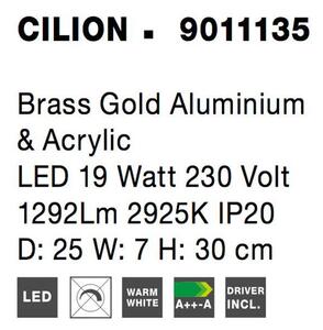 Nova Luce Nástěnné LED svítidlo CILION zlatý mosazný hliník a akryl 19W 2925K