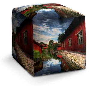Sablio Taburet Cube Červený dům - 40x40x40 cm