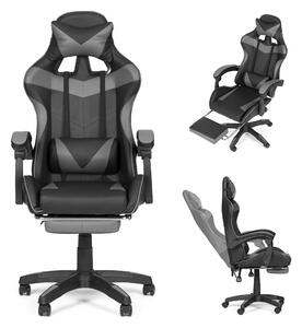 ModernHOME PC herní židle, kancelářská židle s nastavitelnými polštáři a podnožkou, šedá
