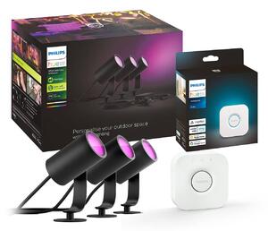 Philips Hue LED reflektor Lily, sada 3 kusů, můstek, RGB, IP65, stmívatelný, Černá, Hliník, Moderní