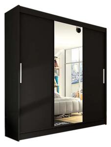 Posuvná šatní skříň ASTON se zrcadlem, 250x215x58, černá mat