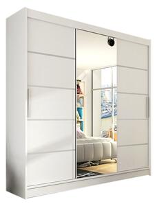 Posuvná šatní skříň LUKAS VI se zrcadlem, 250x215x58, bílá mat