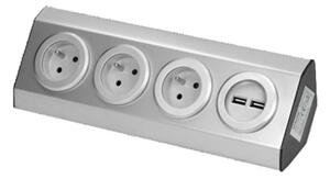Povrchová rohová zásuvka ORNO VIRONE FS-3, 3x 230V, 2xUSB, nerez