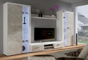 Obývací stěna RUMBA XL, 300x190x34, bílá/beton