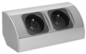 Povrchová zásuvka rohová ORNO OR-AE-1303/G, 2x zásuvka 230V, kabel bez vidlice, stříbrná