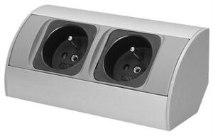 Povrchová zásuvka rohová ORNO OR-AE-1303/G, 2x zásuvka 230V, kabel bez vidlice, stříbrná
