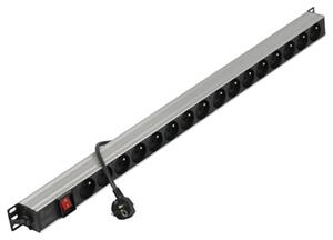 Napájecí lišta do racku NEKU 22.5030 19" panel 1U, 16 zásuvek svislá, vypínač, 2m