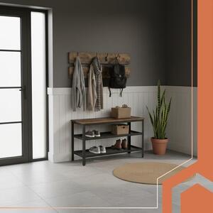Botník s lavicí a věšákem RUHHY 27037 73 cm, industriální loft, hnědá deska