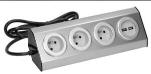 Povrchová rohová zásuvka ORNO VIRONE FS-4 3x 230V, 2xUSB, 1,5m kabel, nerez