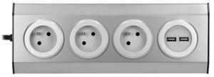 Povrchová rohová zásuvka ORNO VIRONE FS-4 3x 230V, 2xUSB, 1,5m kabel, nerez